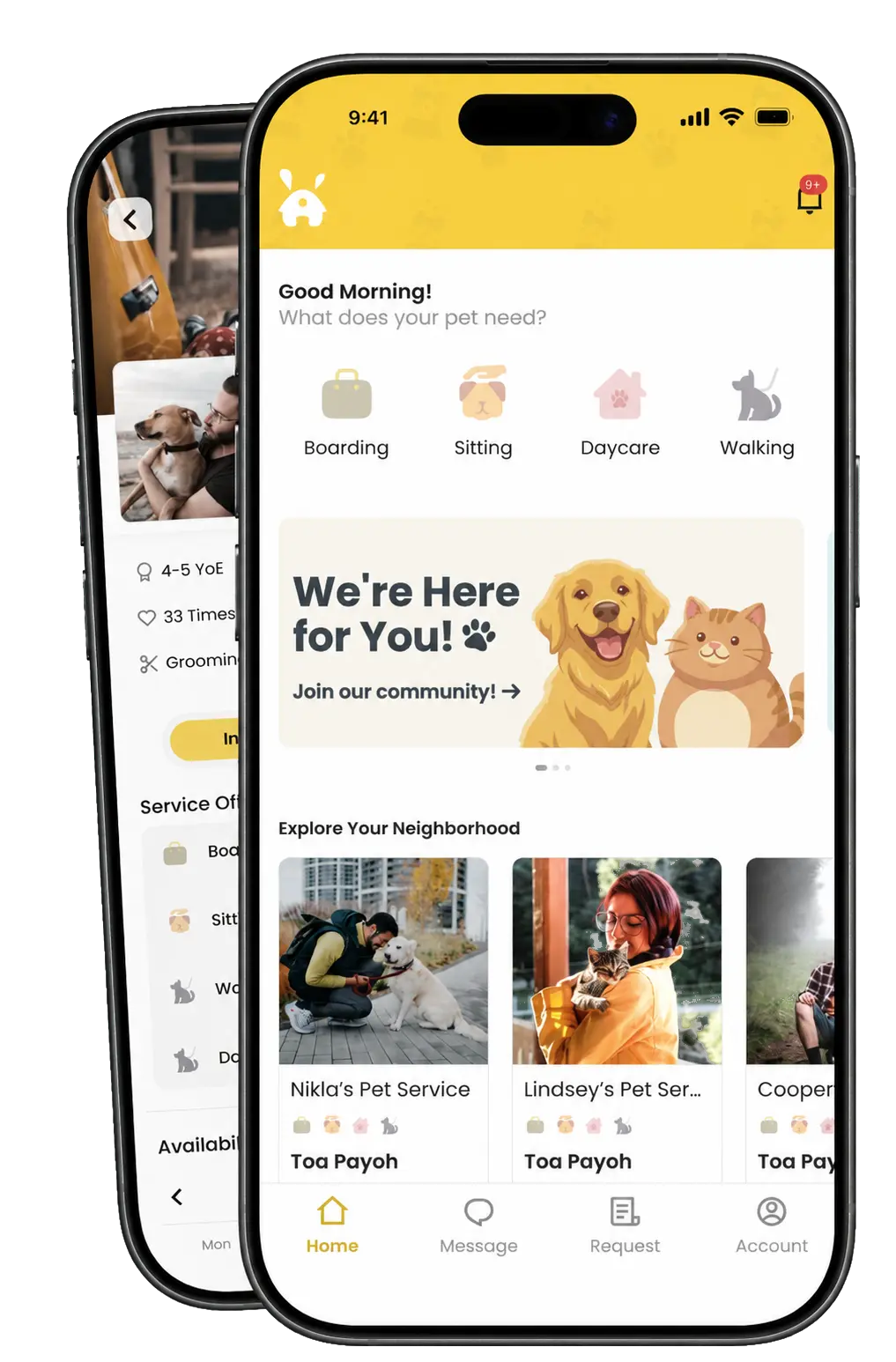 A About Pets app shown on two phones